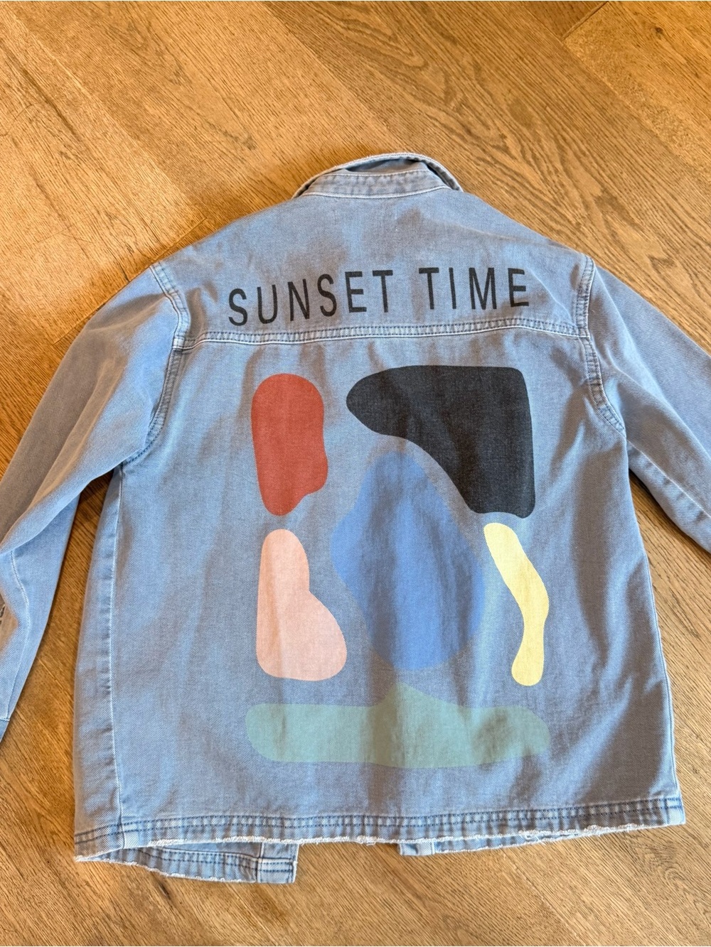 Sunset Time Graphic Denim Jacket button down shirt  - Multicolor Abstract